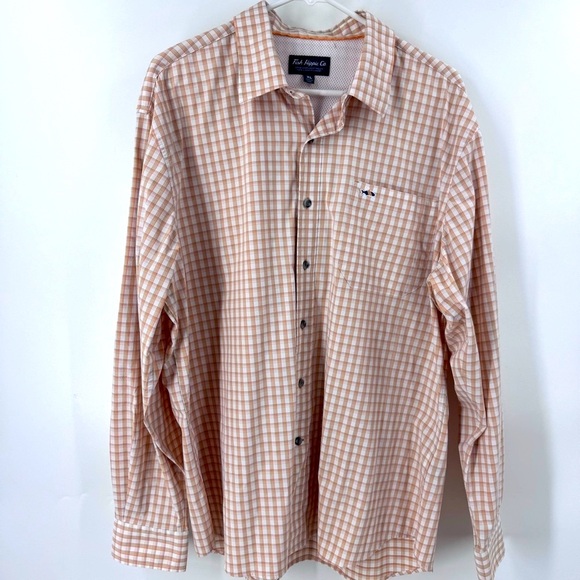 Fish Hippie Tan Casual Button Down Shirt with Classic Checkered Pattern - Picture 3 of 7
